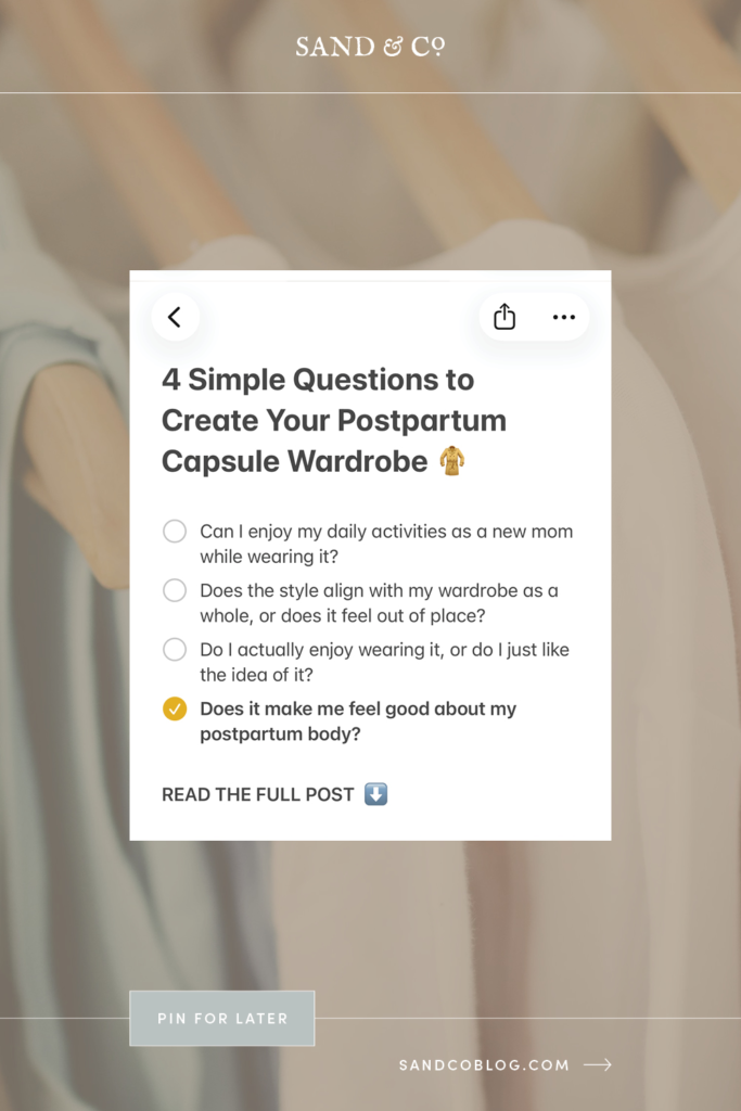 Postpartum capsule wardrobe checklist with closet