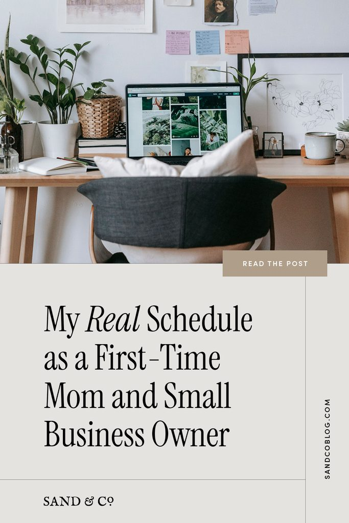 Realistic working mom schedule small business owner with laptop on desk
